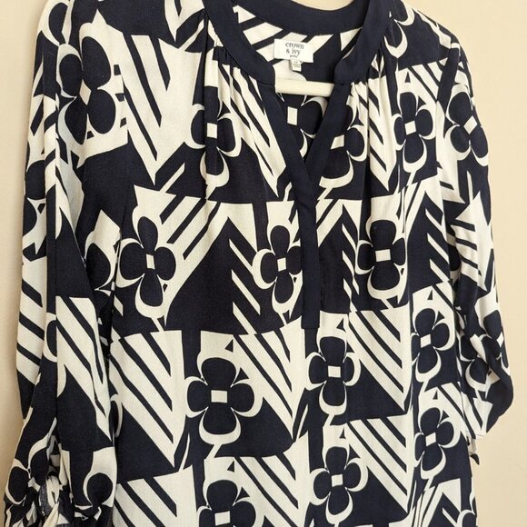 Crown & Ivy Petite 6 shift mini dress black white floral mod - Picture 2 of 13